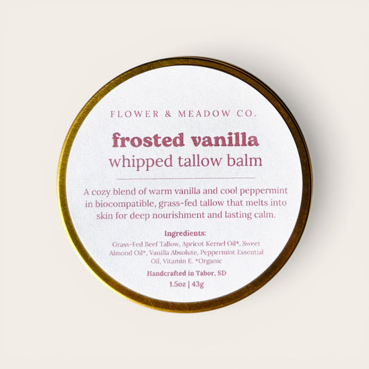 Frosted Vanilla Whipped Tallow Body Balm with Peppermint and Vanilla